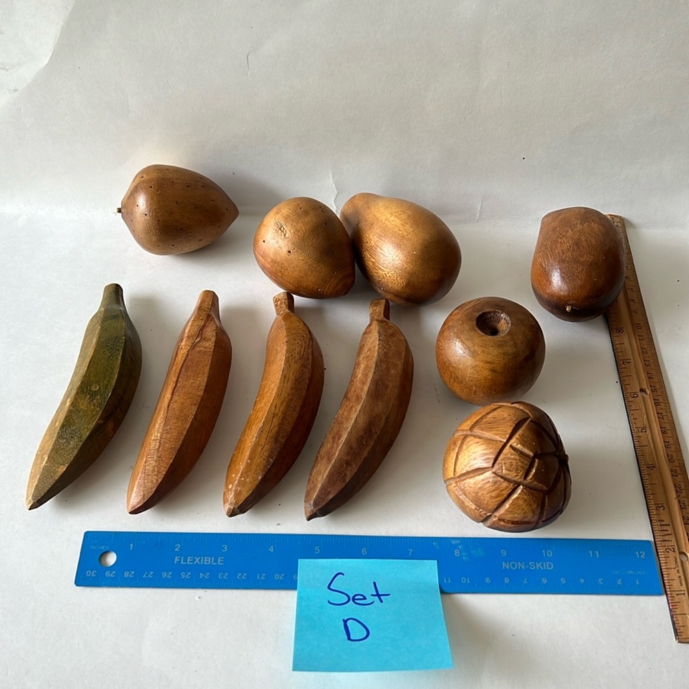 10 piece wood wooden fruit MCM vintage vtg lot monkey wood teak monkeywood